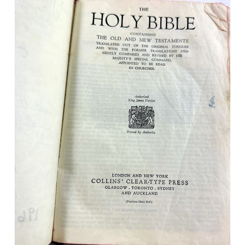 Vintage 1956 Collins Clear-Type KJV Holy Bible Black Leatherette Pocket Bible - Picture 6 of 8